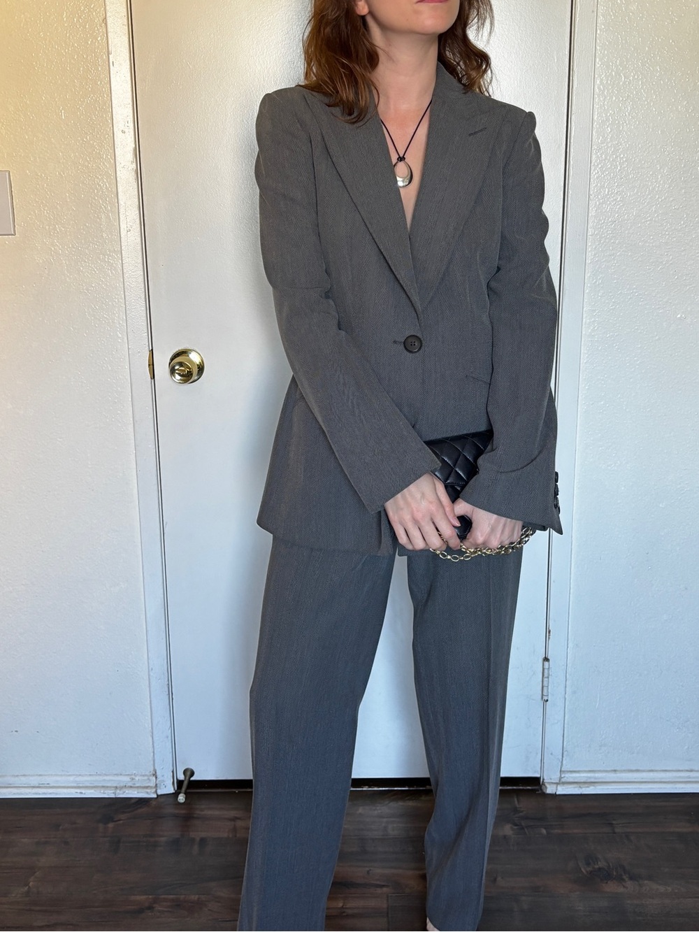 Armani Collezioni Women's Gray Two-Piece Tailored Pantsuit